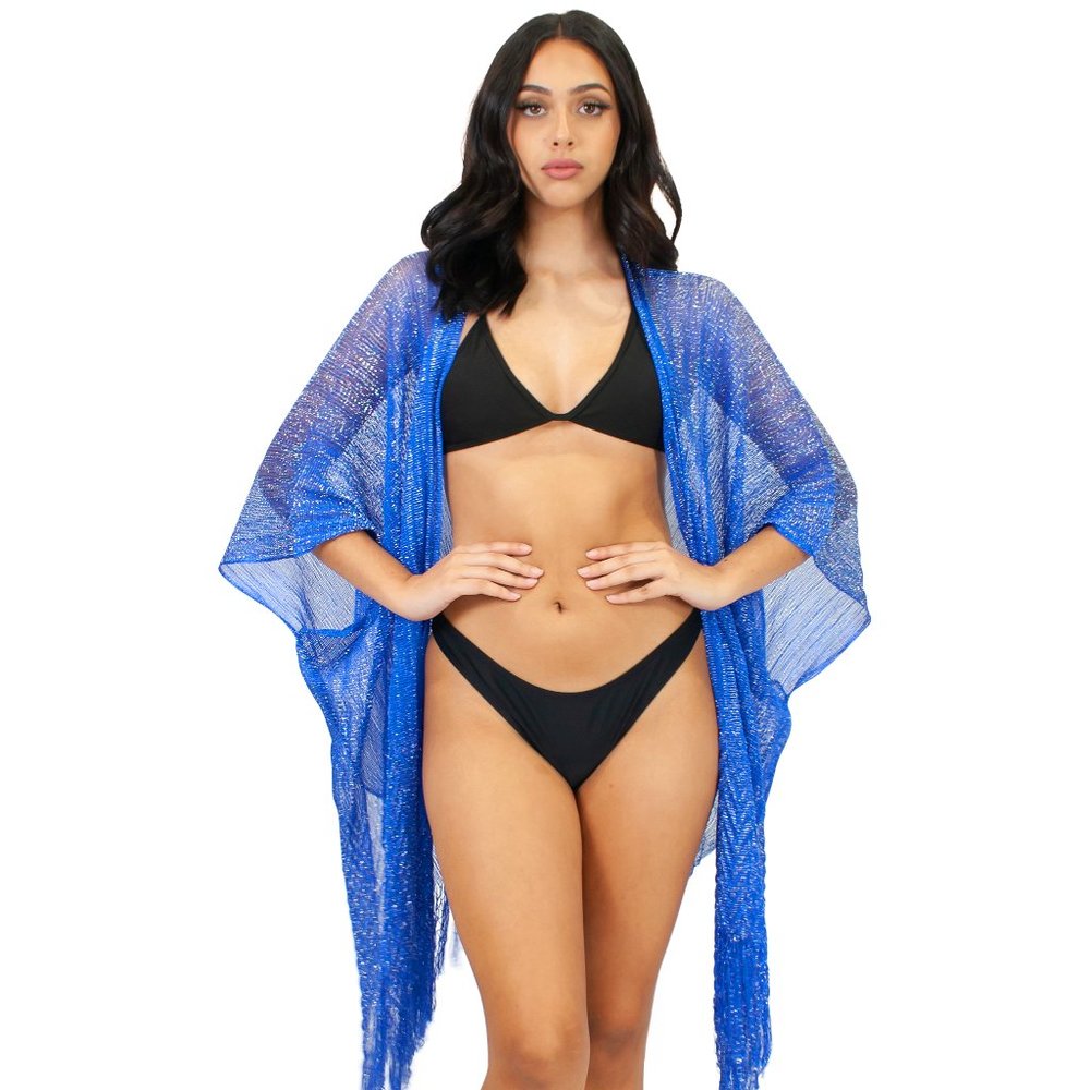 Lazy Daisy Camilla lurex open cover-up with a zig-zag weave pattern